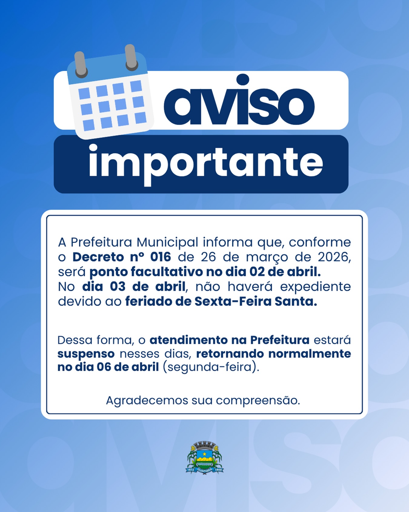 Post do instagram da Prefeitura de Mandirituba