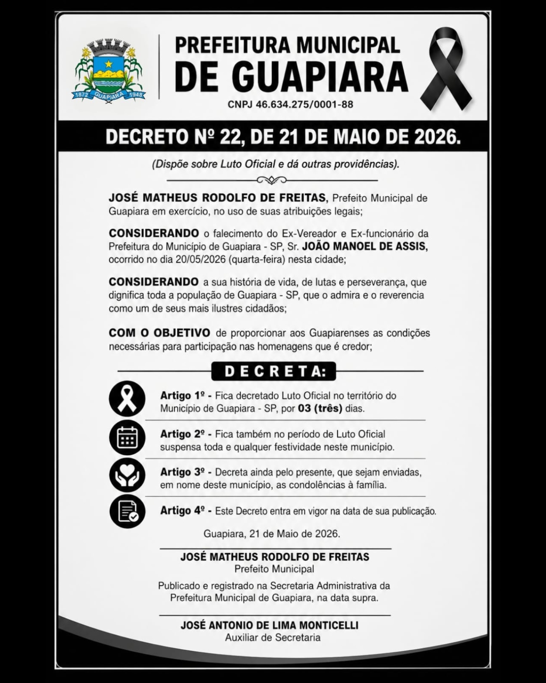 Post do instagram da Prefeitura de Mandirituba